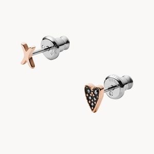 Fossil Heart Rose Gold Stainless Steel Ear Studs